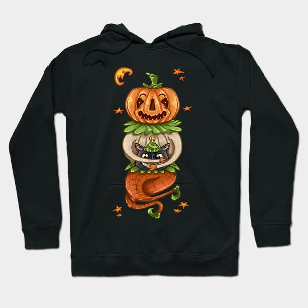 Halloween Pumpkin with Cats Head Hoodie by NevermindOnArt